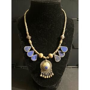 Rare Vintage Boho Kuchi Banjara Tribal Afghan Handmade Lapis Lazuli Necklace